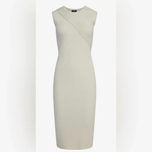 NWT! Express Ribbed Crew Neck Crossover Sleeveless Midi Sweater Dress - Picture 4 of 9